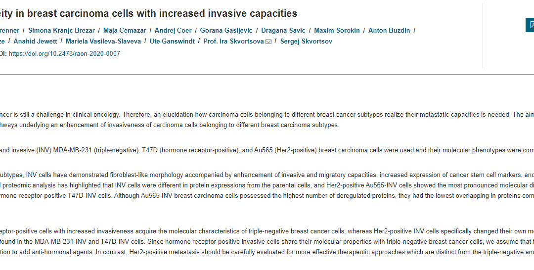 Molecular heterogeneity in breast carcinoma cells with increased invasive capacities